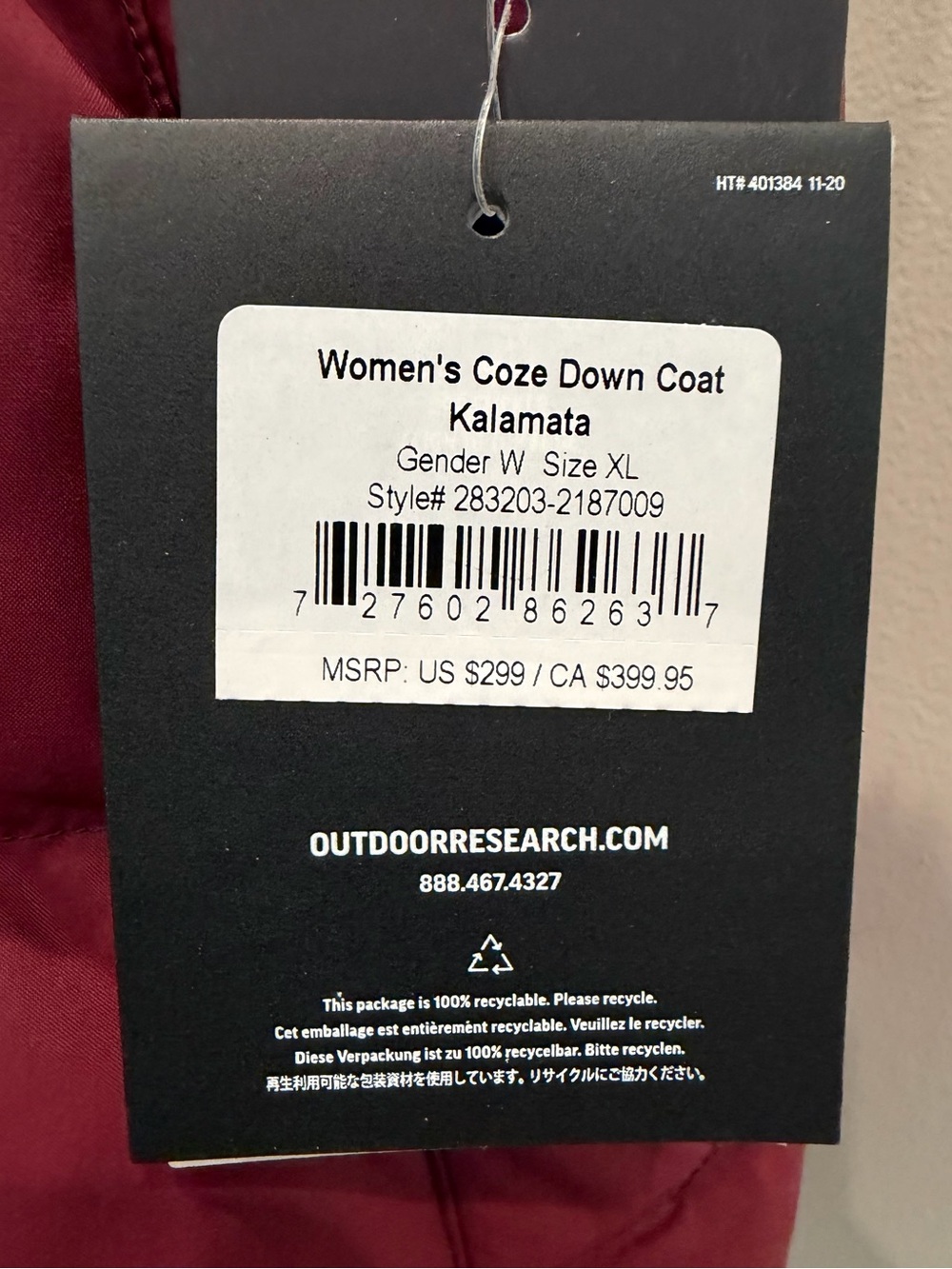 NWTs Outdoor Research Women's Coze Down Coat. Kalamata. Size XL - Picture 8 of 11